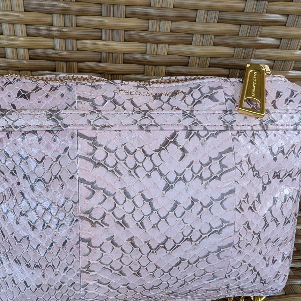Rebecca Minkoff Mini Pink Snake Embossed Leather Crossbody Bag Gold Hardware - Picture 5 of 16